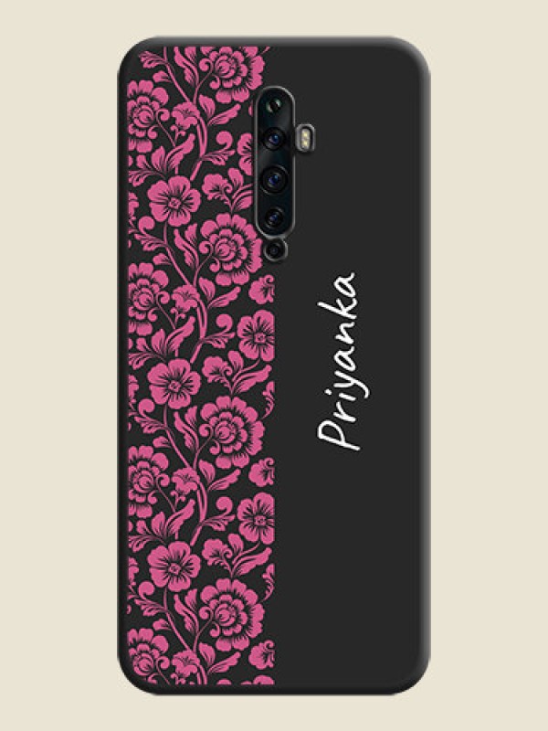 Custom Pink Floral Pattern Design With Custom Text On Space Black Personalized Soft Matte Phone Covers -Oppo Reno 2Z