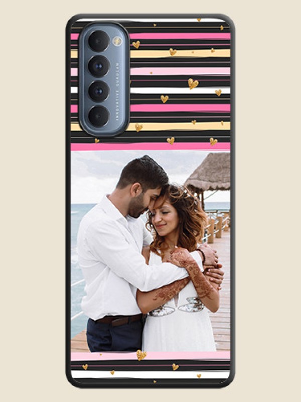 Custom Multicolor Lines and Golden Love Symbols Design - Photo on Space Black Soft Matte Mobile Cover - Oppo Reno 4 Pro