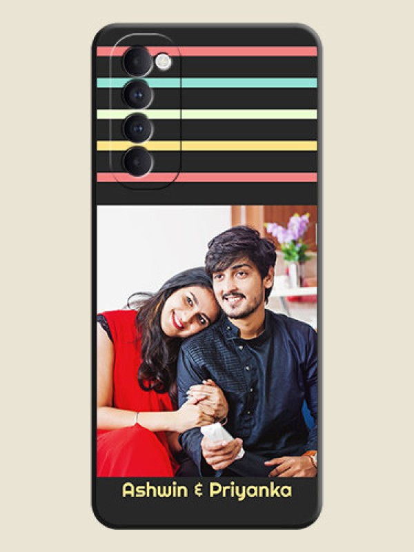 Custom Color Stripes with Photo and Text - Photo on Space Black Soft Matte Mobile Case - Oppo Reno 4 Pro