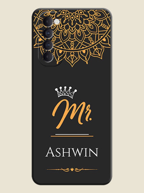 Custom Mr Name with Floral Design  on Personalised Space Black Soft Matte Cases - Oppo Reno 4 Pro