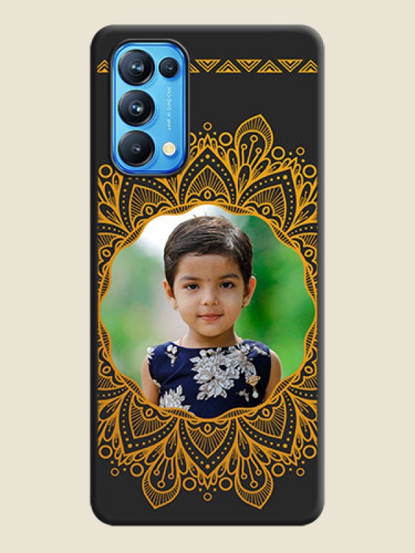 Custom Round Image with Floral Design on Photo on Space Black Soft Matte Mobile Cover - Reno 5 Pro