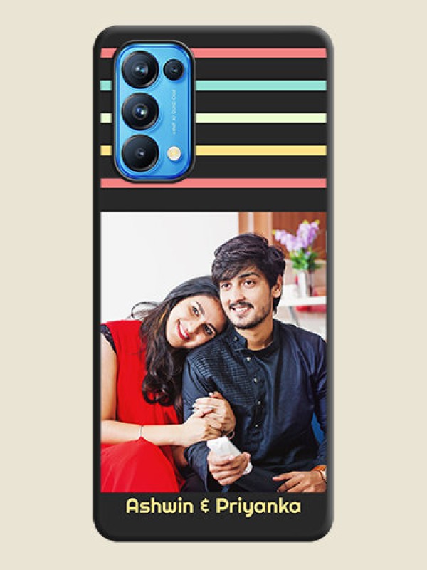 Custom Color Stripes with Photo and Text on Photo on Space Black Soft Matte Mobile Case - Reno 5 Pro
