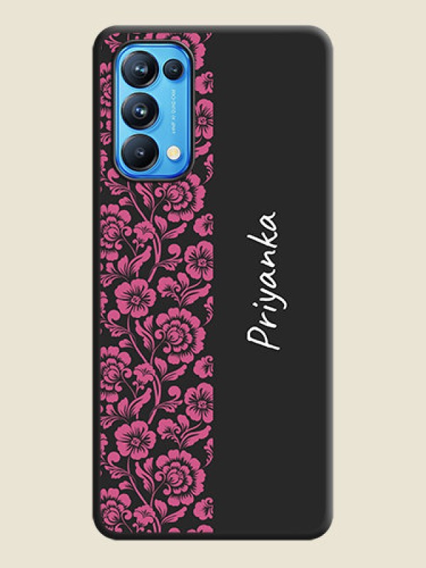 Custom Pink Floral Pattern Design With Custom Text On Space Black Personalized Soft Matte Phone Covers -Oppo Reno 5 Pro 5G