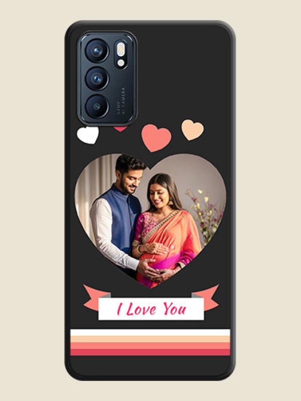 Custom Love Shaped Photo with Colorful Stripes on Personalised Space Black Soft Matte Cases - Oppo Reno 6 5G