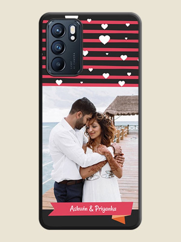 Custom White Color Love Symbols with Pink Lines Pattern on Space Black Custom Soft Matte Phone Cases - Oppo Reno 6 5G