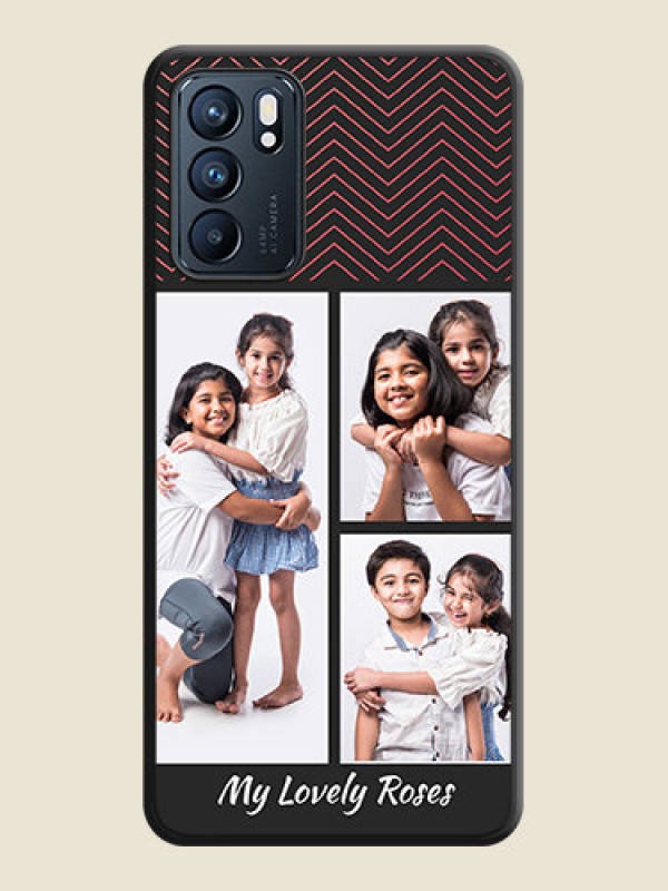 Custom Wave Pattern with 3 Image Holder on Space Black Custom Soft Matte Back Cover - Oppo Reno 6 5G
