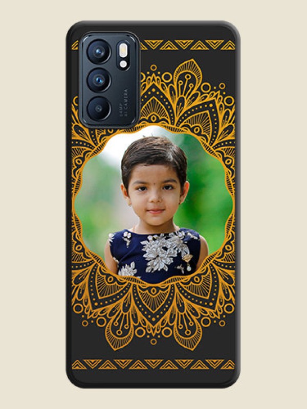 Custom Round Image with Floral Design on Photo on Space Black Soft Matte Mobile Cover - Oppo Reno 6 5G