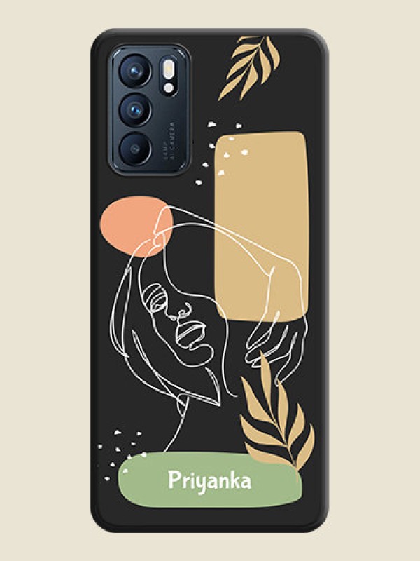 Custom Custom Text With Line Art Of Women & Leaves Design On Space Black Personalized Soft Matte Phone Covers -Oppo Reno 6 5G
