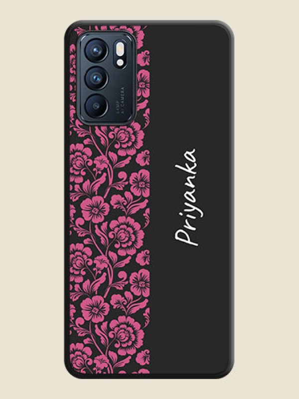 Custom Pink Floral Pattern Design With Custom Text On Space Black Personalized Soft Matte Phone Covers -Oppo Reno 6 5G