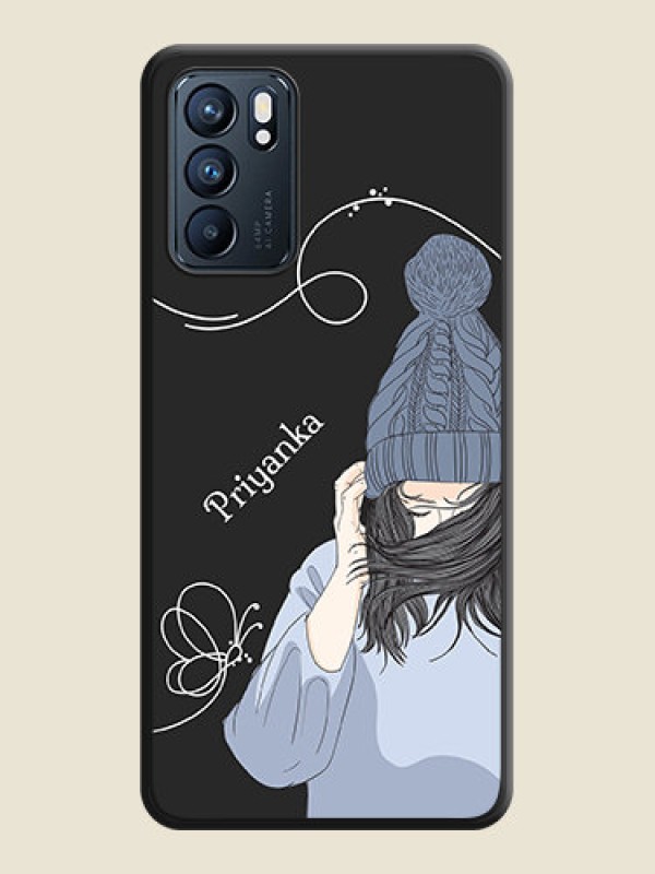 Custom Girl With Blue Winter Outfiit Custom Text Design On Space Black Personalized Soft Matte Phone Covers -Oppo Reno 6 5G