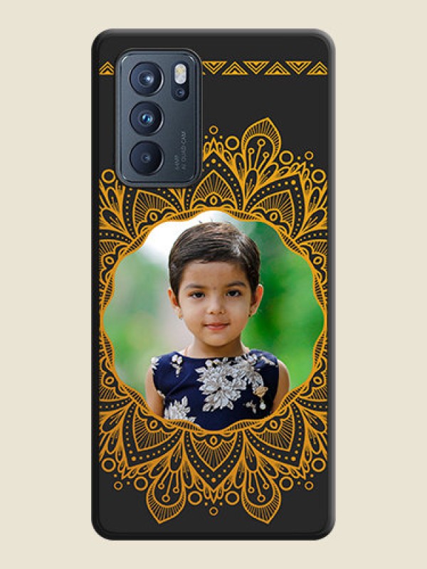 Custom Round Image with Floral Design on Photo on Space Black Soft Matte Mobile Cover - Oppo Reno 6 Pro 5G