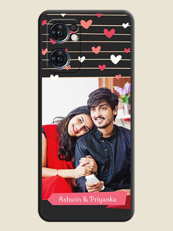 Custom Love Pattern with Name on Pink Ribbon  on Photo on Space Black Soft Matte Back Cover - Oppo Reno 7 5G
