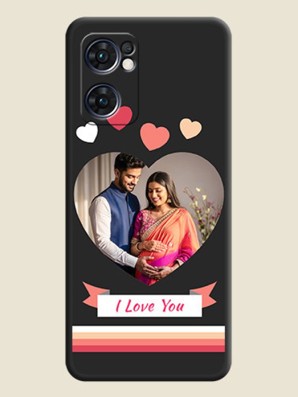 Custom Love Shaped Photo with Colorful Stripes on Personalised Space Black Soft Matte Cases - Oppo Reno 7 5G