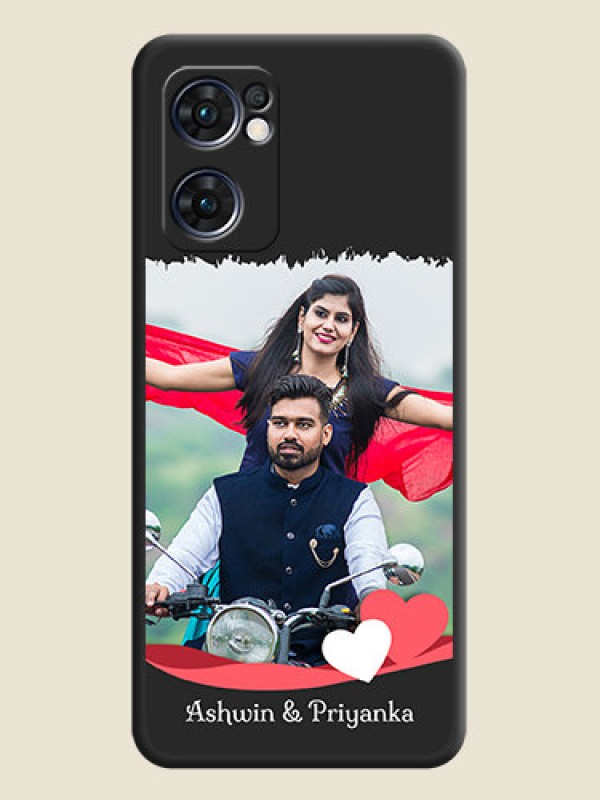 Custom Pin Color Love Shaped Ribbon Design with Text on Space Black Custom Soft Matte Phone Back Cover - Oppo Reno 7 5G
