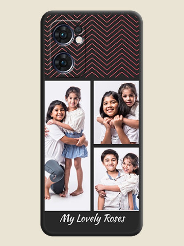 Custom Wave Pattern with 3 Image Holder on Space Black Custom Soft Matte Back Cover - Oppo Reno 7 5G
