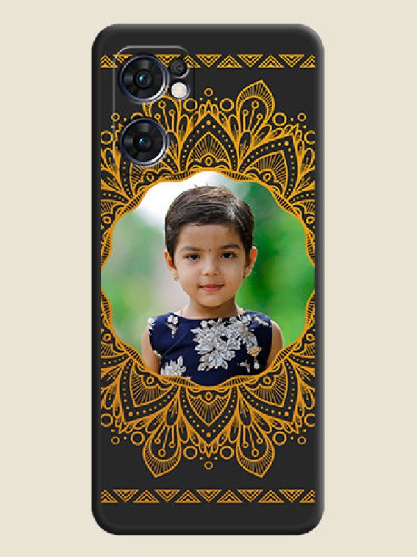 Custom Round Image with Floral Design on Photo on Space Black Soft Matte Mobile Cover - Oppo Reno 7 5G