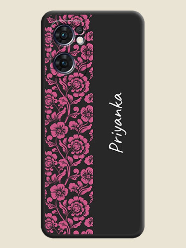 Custom Pink Floral Pattern Design With Custom Text On Space Black Personalized Soft Matte Phone Covers -Oppo Reno 7 5G