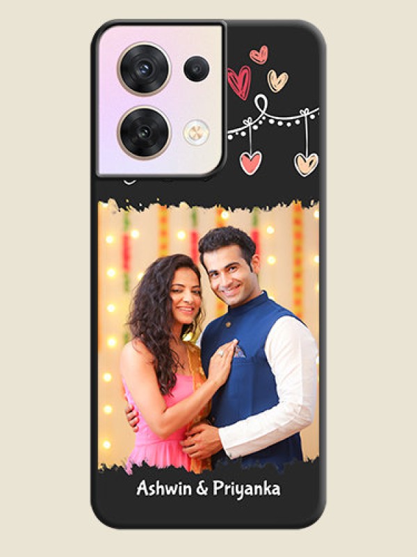 Custom Pink Love Hangings with Name on Space Black Custom Soft Matte Phone Cases - Oppo Reno 8 5G