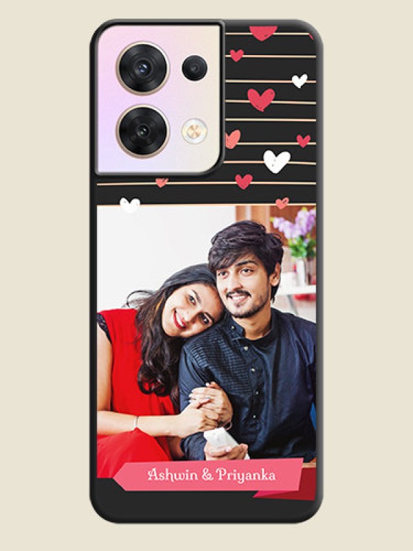 Custom Love Pattern with Name on Pink Ribbon  on Photo on Space Black Soft Matte Back Cover - Oppo Reno 8 5G