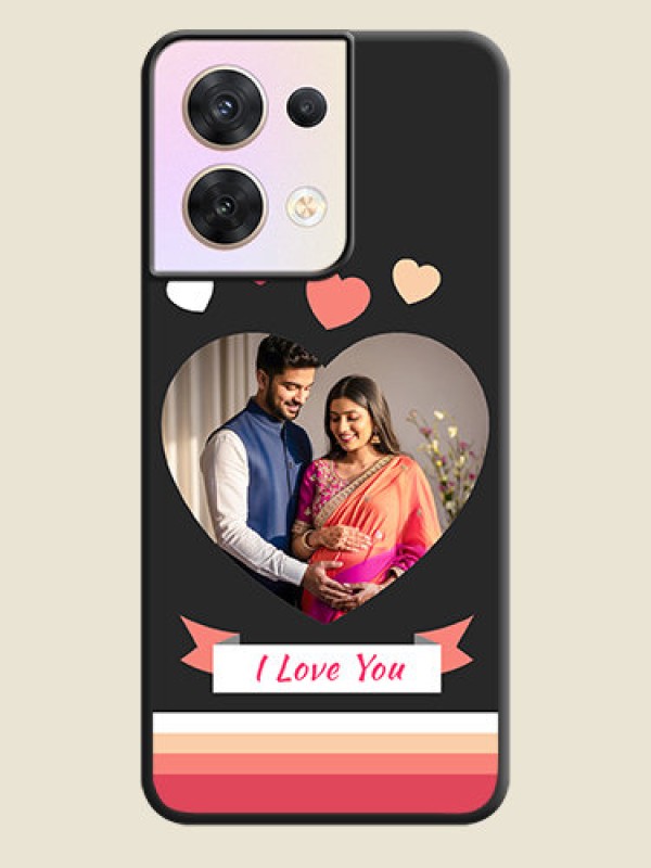 Custom Love Shaped Photo with Colorful Stripes on Personalised Space Black Soft Matte Cases - Oppo Reno 8 5G