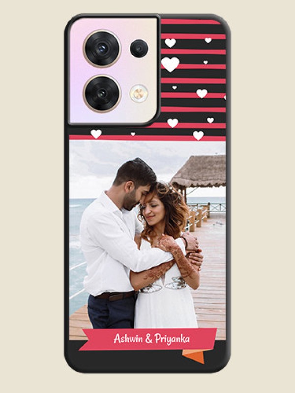 Custom White Color Love Symbols with Pink Lines Pattern on Space Black Custom Soft Matte Phone Cases - Oppo Reno 8 5G