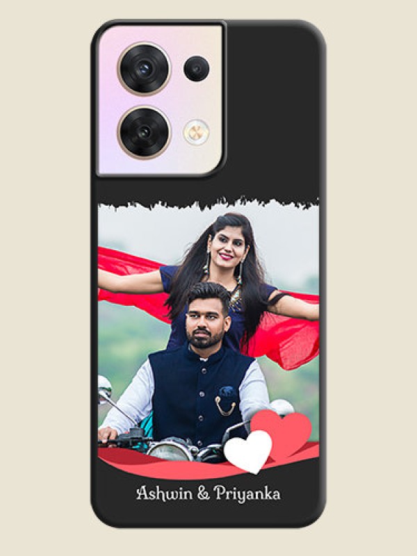 Custom Pin Color Love Shaped Ribbon Design with Text on Space Black Custom Soft Matte Phone Back Cover - Oppo Reno 8 5G