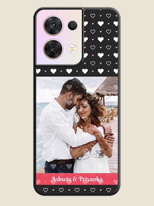 Custom White Color Love Symbols with Text Design on Photo on Space Black Soft Matte Phone Cover - Oppo Reno 8 5G