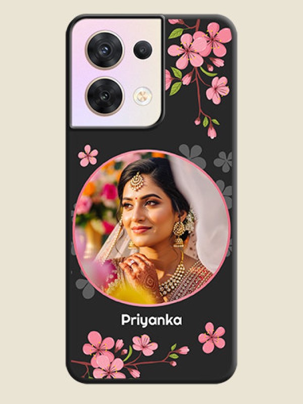 Custom Round Image with Pink Color Floral Design on Photo on Space Black Soft Matte Back Cover - Oppo Reno 8 5G