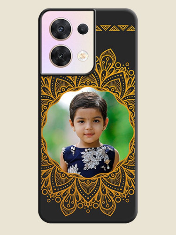 Custom Round Image with Floral Design on Photo on Space Black Soft Matte Mobile Cover - Oppo Reno 8 5G