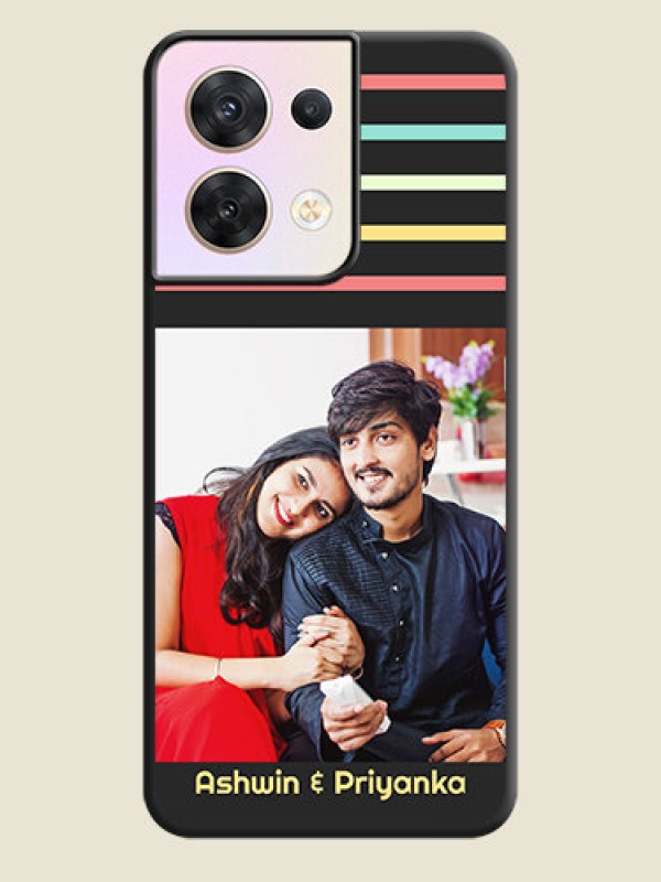 Custom Color Stripes with Photo and Text on Photo on Space Black Soft Matte Mobile Case - Oppo Reno 8 5G