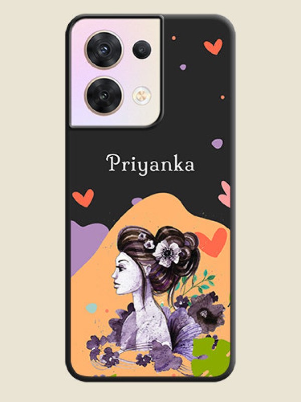 Custom Namecase For Her With Fancy Lady Image On Space Black Personalized Soft Matte Phone Covers -Oppo Reno 8 5G