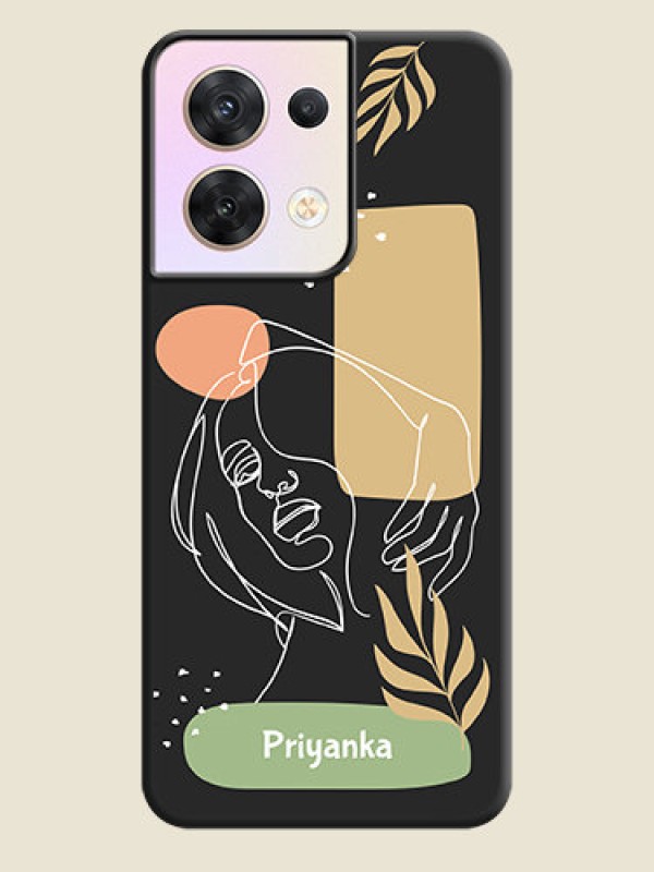 Custom Custom Text With Line Art Of Women & Leaves Design On Space Black Personalized Soft Matte Phone Covers -Oppo Reno 8 5G