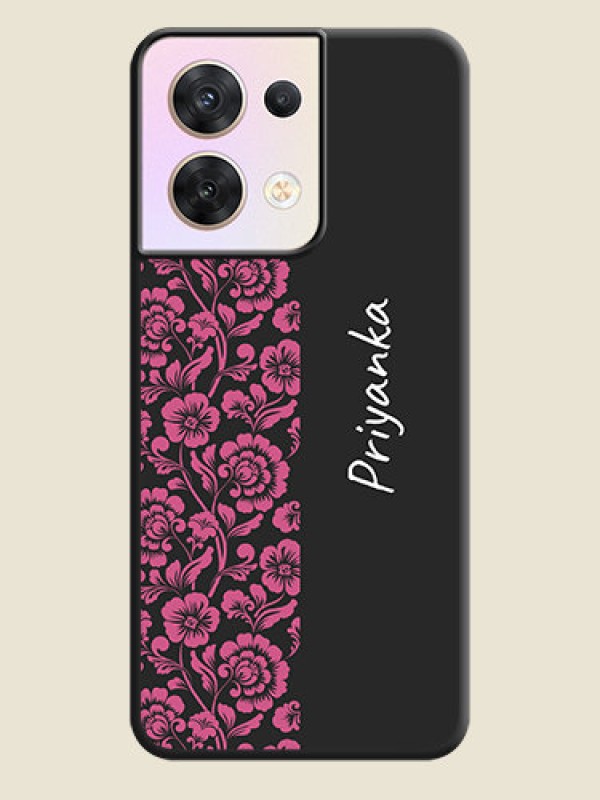 Custom Pink Floral Pattern Design With Custom Text On Space Black Personalized Soft Matte Phone Covers -Oppo Reno 8 5G