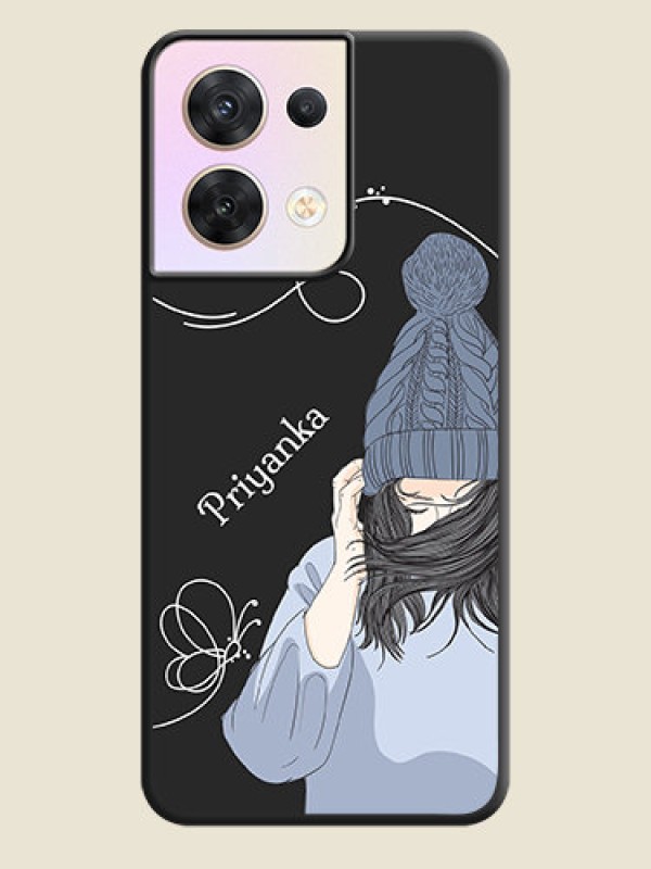 Custom Girl With Blue Winter Outfiit Custom Text Design On Space Black Personalized Soft Matte Phone Covers -Oppo Reno 8 5G