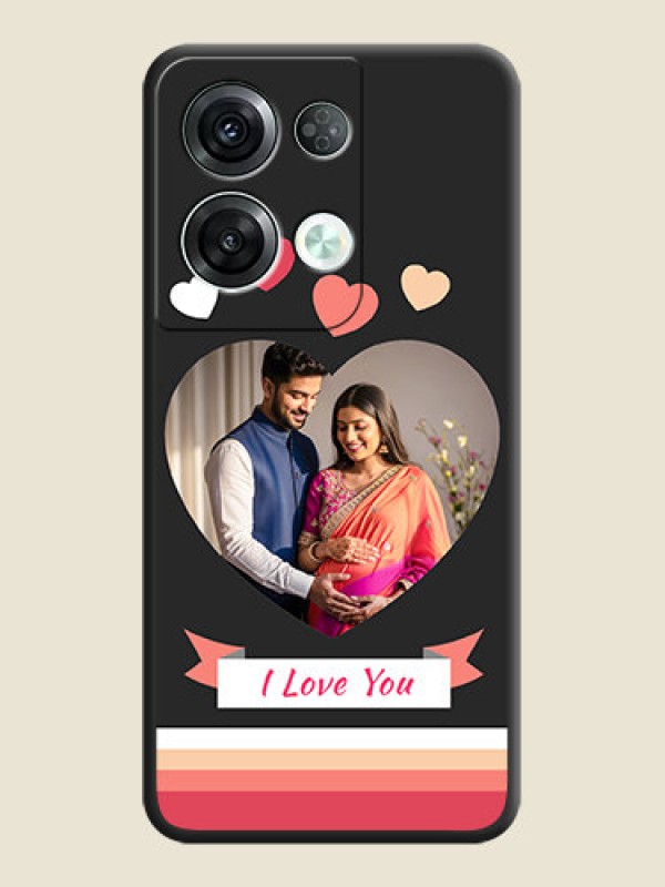 Custom Love Shaped Photo with Colorful Stripes on Personalised Space Black Soft Matte Cases - Oppo Reno 8 Pro 5G