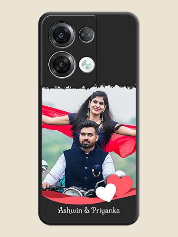 Custom Pin Color Love Shaped Ribbon Design with Text on Space Black Custom Soft Matte Phone Back Cover - Oppo Reno 8 Pro 5G