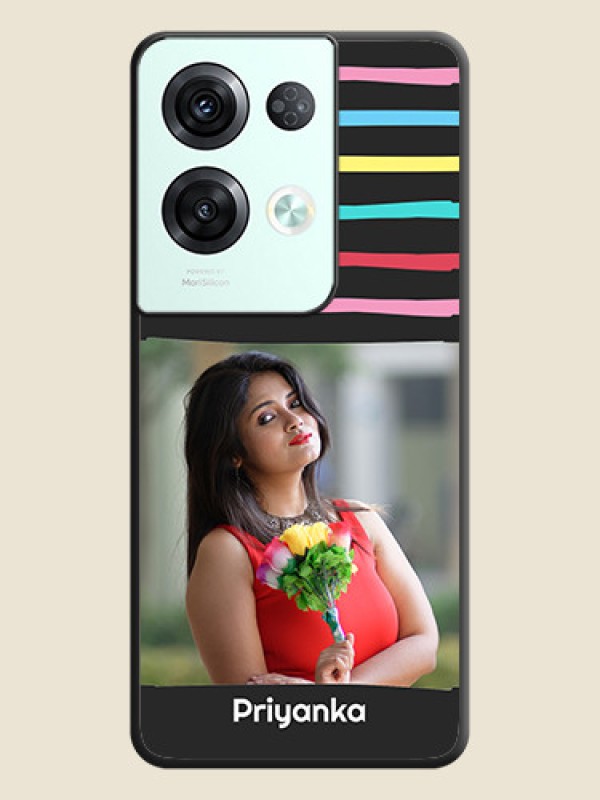Custom Multicolor Lines with Image on Space Black Personalized Soft Matte Phone Covers - Oppo Reno 8 Pro 5G