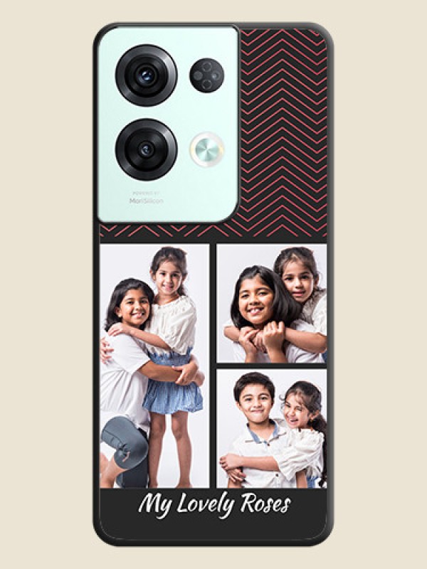 Custom Wave Pattern with 3 Image Holder on Space Black Custom Soft Matte Back Cover - Oppo Reno 8 Pro 5G