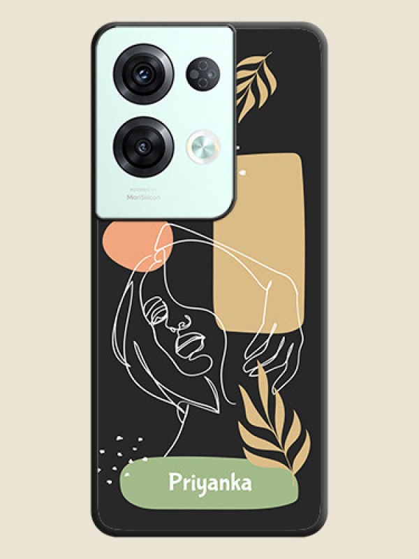 Custom Custom Text With Line Art Of Women & Leaves Design On Space Black Personalized Soft Matte Phone Covers -Oppo Reno 8 Pro 5G