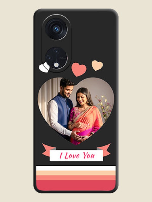 Custom Love Shaped Photo with Colorful Stripes on Personalised Space Black Soft Matte Cases - Oppo Reno 8T 5G