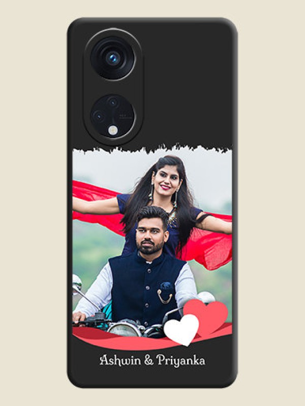 Custom Pin Color Love Shaped Ribbon Design with Text on Space Black Custom Soft Matte Phone Back Cover - Oppo Reno 8T 5G