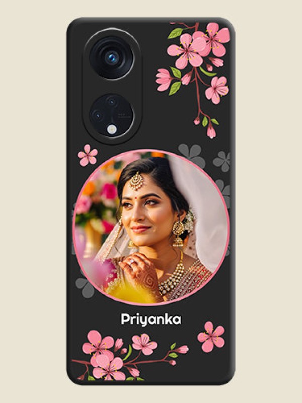 Custom Round Image with Pink Color Floral Design on Photo on Space Black Soft Matte Back Cover - Oppo Reno 8T 5G