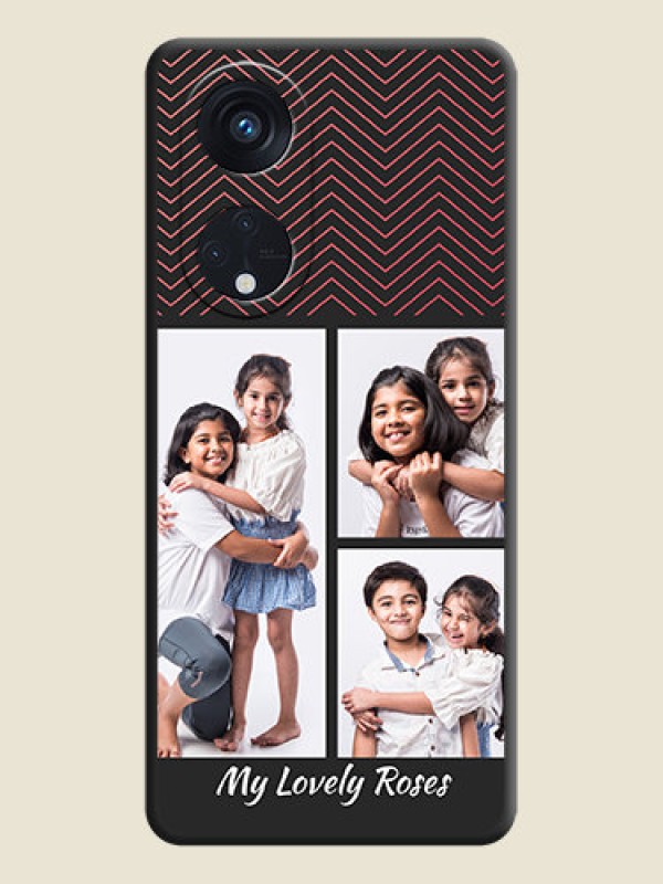 Custom Wave Pattern with 3 Image Holder on Space Black Custom Soft Matte Back Cover - Oppo Reno 8T 5G