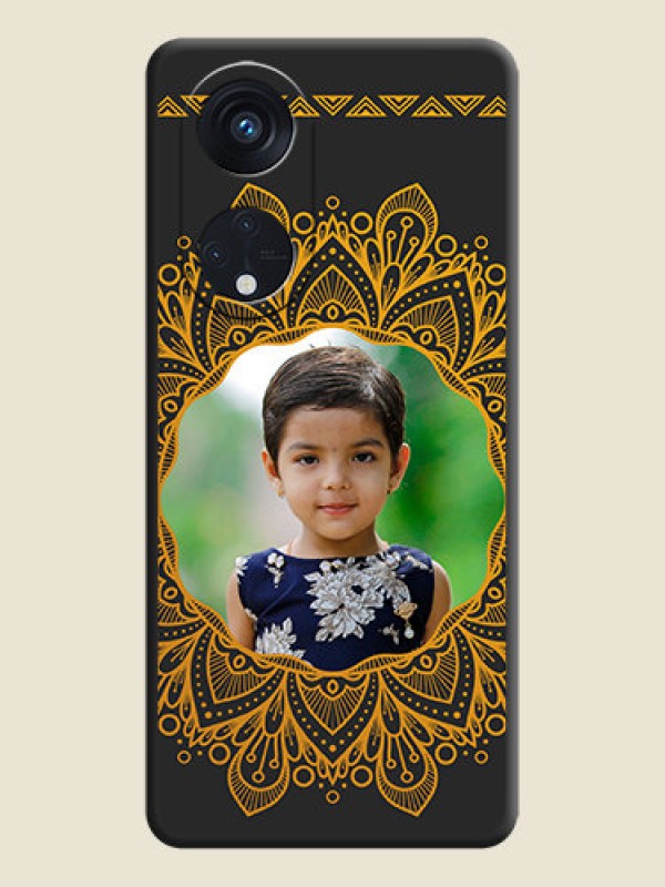 Custom Round Image with Floral Design on Photo on Space Black Soft Matte Mobile Cover - Oppo Reno 8T 5G