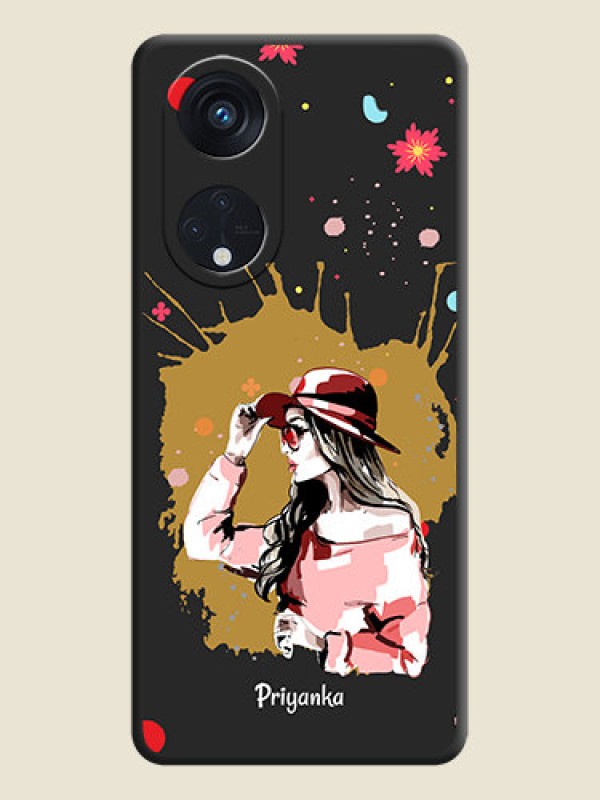 Custom Mordern Lady With Color Splash Background With Custom Text On Space Black Personalized Soft Matte Phone Covers -Oppo Reno 8T 5G