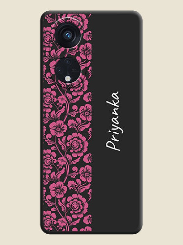 Custom Pink Floral Pattern Design With Custom Text On Space Black Personalized Soft Matte Phone Covers -Oppo Reno 8T 5G