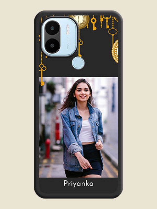 Custom Decorative Design with Text on Space Black Custom Soft Matte Back Cover - Poco C50