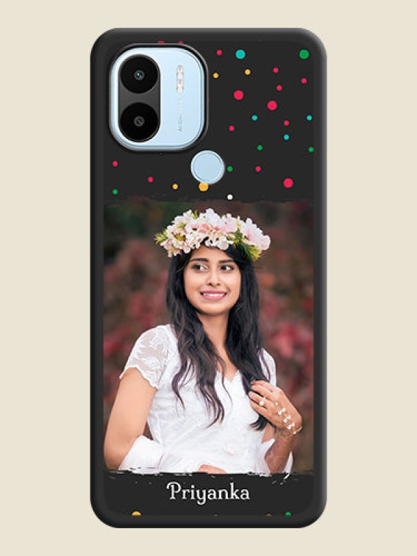 Custom Multicolor Dotted Pattern with Text on Space Black Custom Soft Matte Phone Back Cover - Poco C50