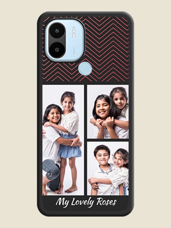 Custom Wave Pattern with 3 Image Holder on Space Black Custom Soft Matte Back Cover - Poco C50