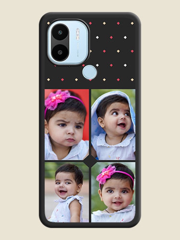 Custom Multicolor Dotted Pattern with 4 Image Holder on Space Black Custom Soft Matte Phone Cases - Poco C50